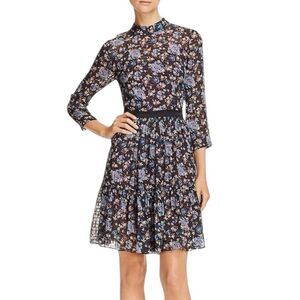 Rebecca Taylor, black floral silk dress lined bodice and skirt size 4